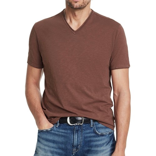 John Varvatos Men's Short Sleeve Miles Raw Edge Slub V Neck T Shirt Mauvewood