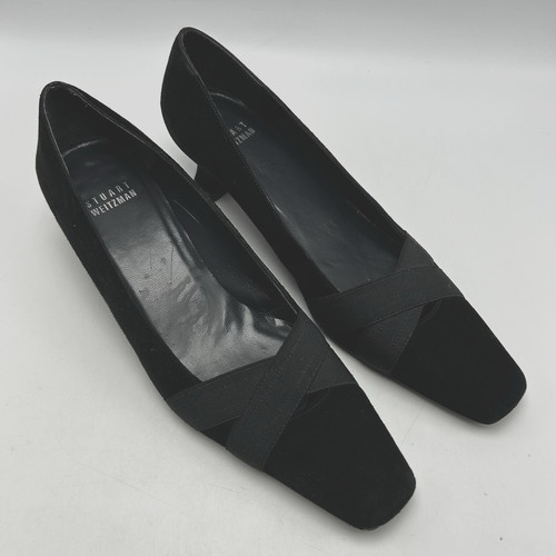 Scarpa elegante gattino Stuart Weitzman tacco a pompa donna 6 5 N nero scamosciato punta quadrata