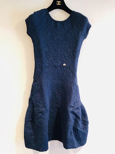 Abito Chanel pezzo unico vestito ginocchio manica corta donna mai usatoa ta 34u bluy