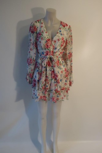 OFF WHITE Abito donna City Studio bianco sporco  rosa  blu  verde con cintura floreale nuovo con etichette L