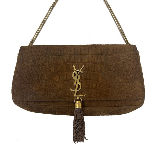 SAINT LAURENT (YSL) Borsa piccola catena YSL YVES SAINT LAURENT Kate con nappa in coccodrillo in rilievo
