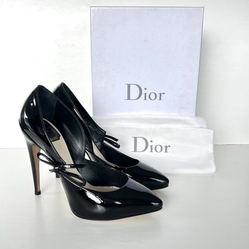 Decolte con tacco CHRISTIAN DIOR nere in vernice con fiocco accenti D'Orsay taglia 38 nuove con scatola