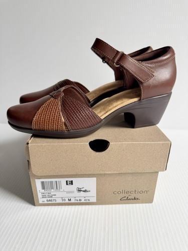 CLARKS Clark’s Emily Rae 10 M Brown Heels Dark Tan Leather Upper Closed Toe Sandal