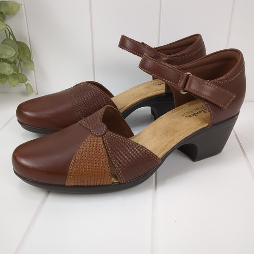 Clarks Emily Rae Mary Jane Pumps 10 M Brown Dark Tan Leather Upper Academia