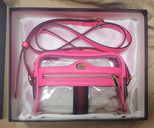Clear PVC Pink Authentic Gucci Sherry Line Ophidia Stadium Bag
