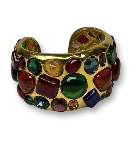 CHANEL JEWELRY Season 26 Vintage CHANEL Maison Gripoix Poured Glass Rhinestone Cuff Bracelet