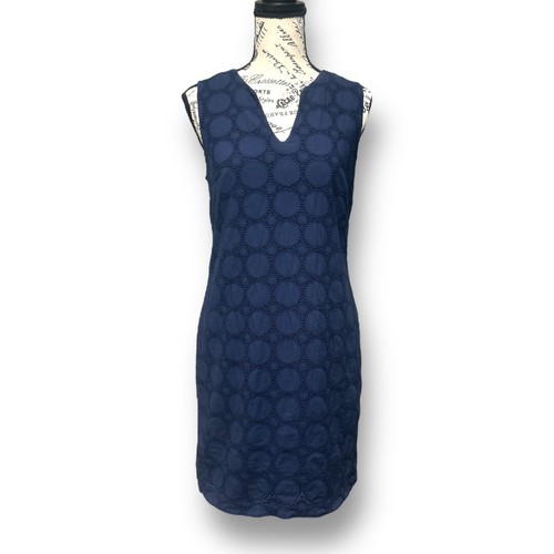 ESSENTIALS Banana Republic 4 Navy Eyelet Sheath Dress Cotton Sleeveless Mini Office Chic