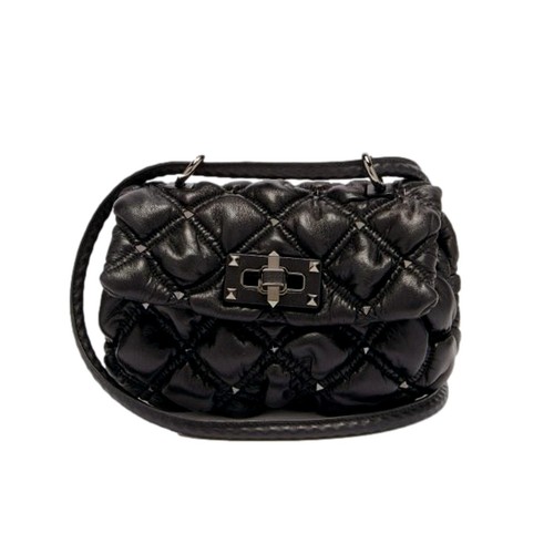 Borsa a tracolla piccola Valentino Garavani Spikeme nera in pelle con borchie nuova