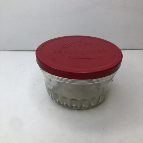 Vintage Kerr Ribbed with Atomic Stars GLASS JELLY Mason Juice Jar 1 2 Pint 8oz