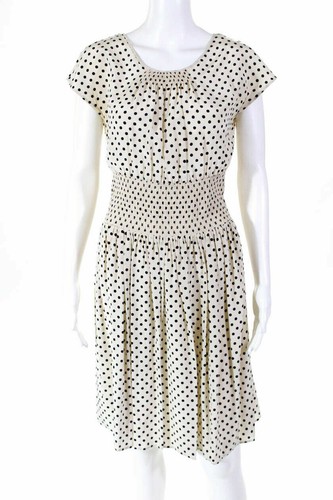 PRADA   Abito vintage nero crema stampa a pois misto seta senza maniche linea S