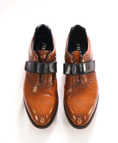 $1.150 PRADA   Scarpe eleganti con tacchetti da golf Brogue marrone nero   10 US (9 Prada)