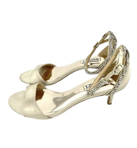 Sandali Badgley Mischka Yareli beige raso tacco a gattino strass TG 7 5 SH18