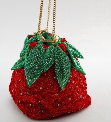Borsa a secchiello Zara fragola con perline nuova con etichette