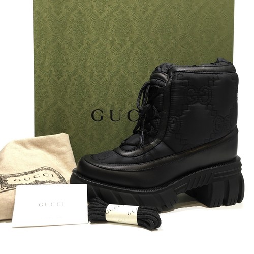 GUCCI GG STIVALI PLATEAU MONOGRAMMA   NYLON NERO   PELLE   DONNA US 7   NUOVI CON SCATOLA