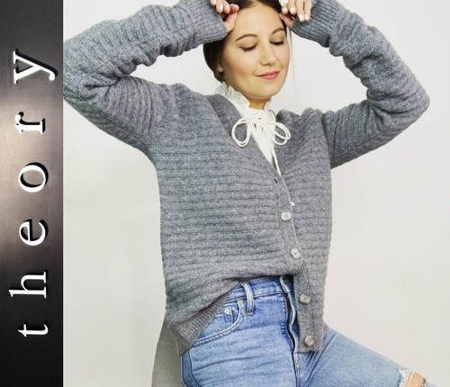 Cardigan THEORY SCOLLO A V bottoni maglia costina orizzontale paramour misto lana yak S $435