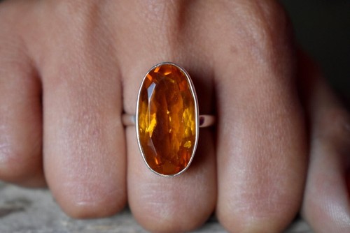 Large Natural Yellow Citrine Oval Gemstone Ring 925 Sterling Silver Chunky Ring