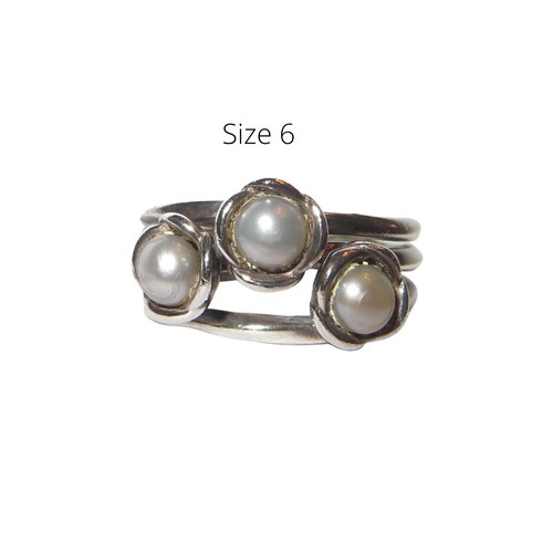 Pandora Three Wishes Size 6 Faux Pearl & Sterling Silver Ring 190606GP