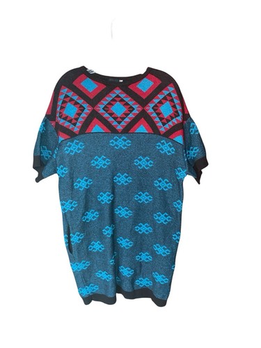 LOVE MOSCHINO lana cashmere angora azteco abito maglione lungo taglia L donna
