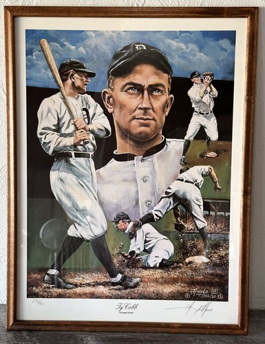 Ty Cobb 18 x 24 Lithograph By Angelo Marino Artist Signed 234 900 Authentication