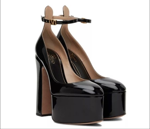 Valentino Pump Scarpa Plateau Tacco Tan Go Nero In pelle verniciata 41 11