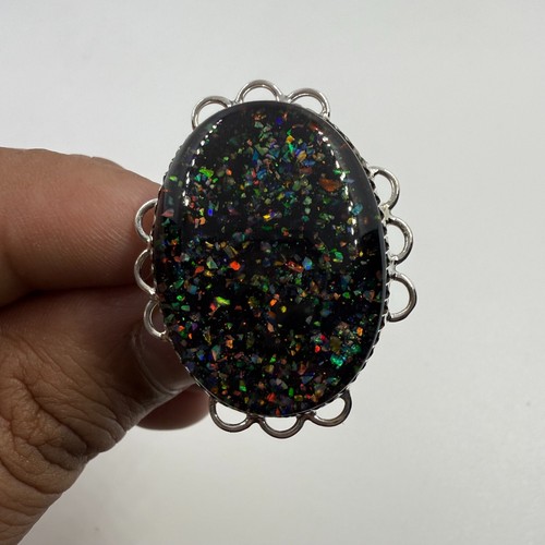 925 Sterling Silver Aurora Opal Ring  Black Fire Opal  Birthday Gift For Women