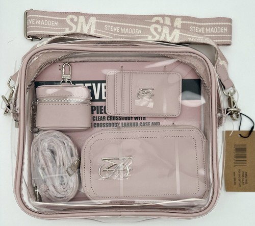 Steve Madden 4 Pc Set Clear Crossbody~Phone Crossbody~Earbud Case~Card Hol