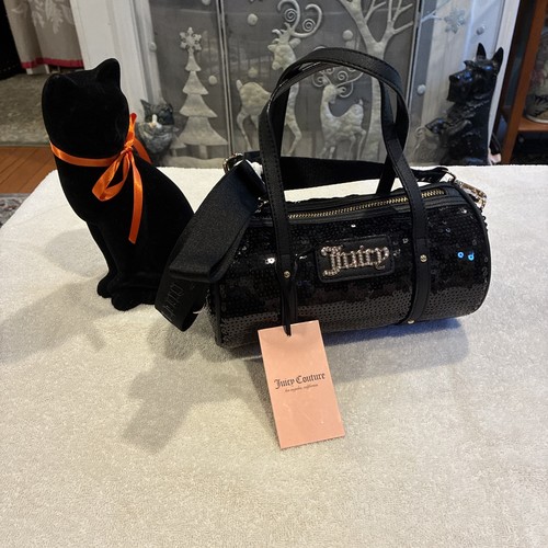 Borsa a tracolla Juicy Couture Queen of Everything nera paillettes mini botte nuova