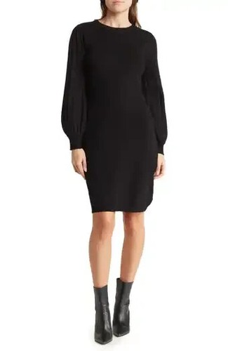 VETEMENTS Abito maglione Julia Jordan donna tg 8 manica a sbuffo nero a costine NUOVO!