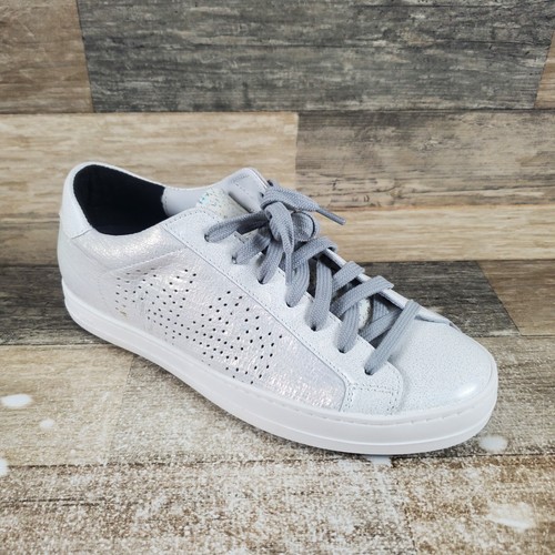 P448 John Womens Shoes Sz 7 White Perforated Leather Round Toe Lace Up Sneakers