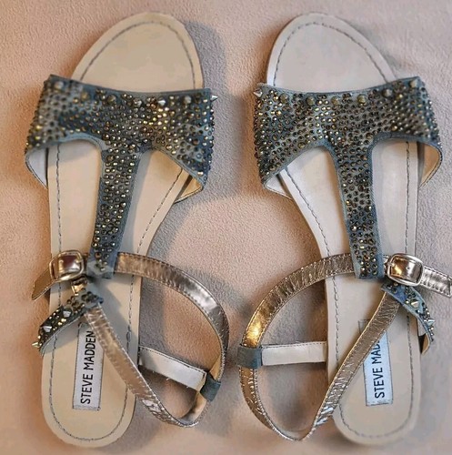 Steve Madden sandali donna 9 5 torment ballerine cinturino a T mimetico punte oro bordo boho