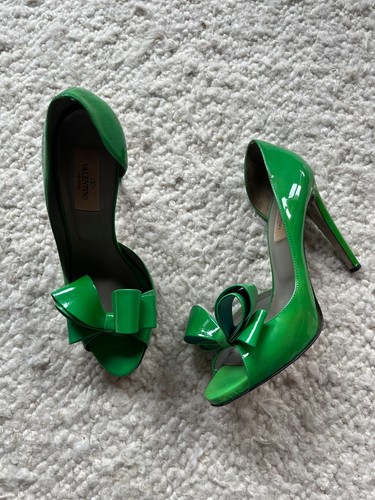 Décolleté Valentino D'orsay verde vernice tacco a fiocco stiletto misura 37 5