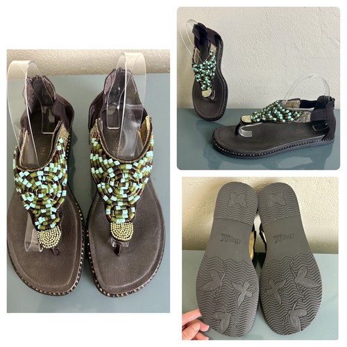 Alegria Kongoh Gladiator Sandals Teal Beaded Leather Shoes KON 201 Sz 40 US 8.5