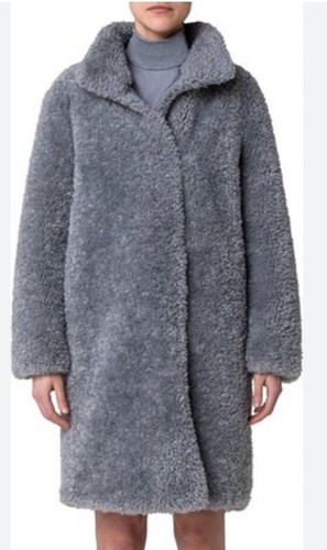 Cappotto Akris Punto finto shearling collo ad imbuto taglia 10 colore argento