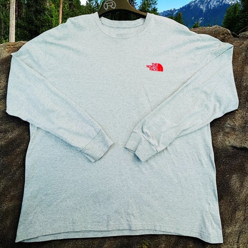 THE NORTH FACE Tee Shirt Men's XXL Gray Long Sleeve "Never Stop Exploring" Logo