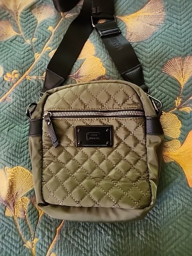 Steve Madden Olive Green & Black Quilted Small Nylon Crossbody Travel Bag
