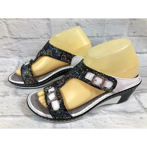 Alegria LAR 391 Black Multicolor Leather Wedge Sandals Womens 38  8 8.5 (5g7)