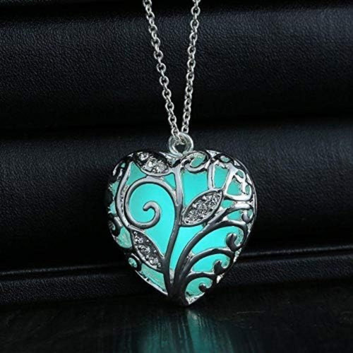 NOTHING NEW Magical Aqua Blue Heart Pendant   Glowing Tree of Life Necklace