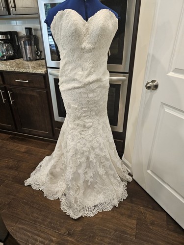 OFF WHITE Abito da sposa a sirena senza spalline in pizzo bianco sporco Stella New York piccolo 4