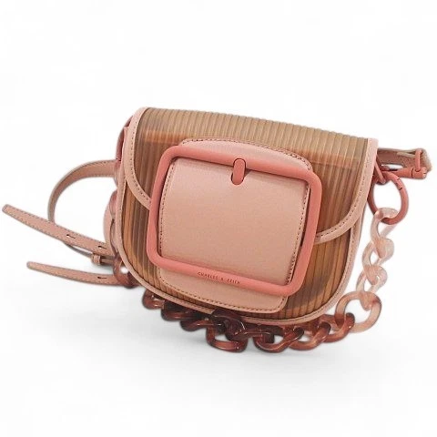 CHARLES & KEITH Borsa a tracolla Charles Keith 2 vie design fibbia catena plastica rosa trasparente donna