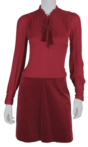 Abito Gucci Carmine seta cotone crepe e velluto stringato nappa vita bassa 38