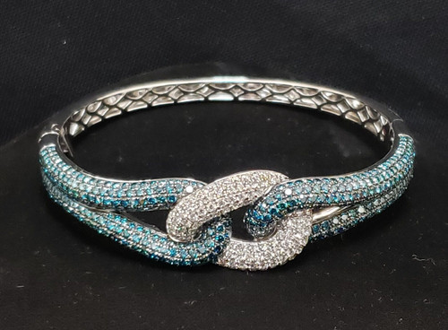 GRAFF VINTAGE SIGNED R.C SOLID 18K WHITE G BLUE & WHITE DIAMOND BANGLE BRACELET