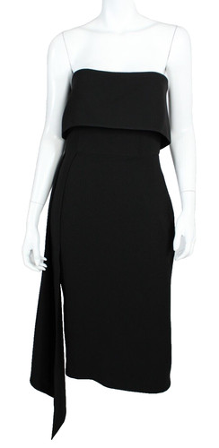 ALEX PERRY Black Crepe Strapless Asymmetrical Midi Sheath Dress 8 12UK