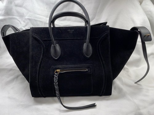 Borsa CELINE pelle scamosciata Phantom Luggage tote bag GRANDE monster blu grigio nero