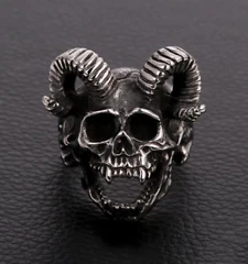 DEVIL RAM SKULL METAL RING BRX023 men skeleton biker punk skulls rings HORNS