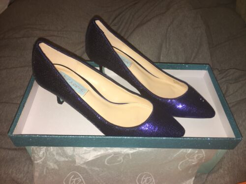 Betsey Johnson Blue Navy Sequin Sparkle Kitten Heels UK 3