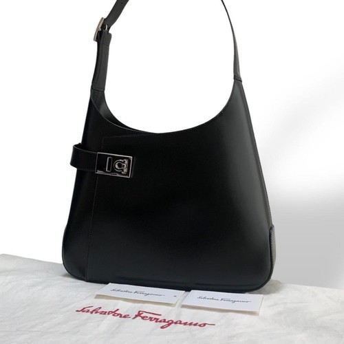 Salvatore Ferragamo Vintage Gancini Shoulder Bag Black Leather U From Japan