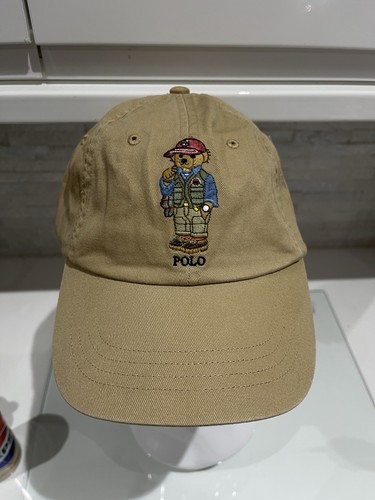 Polo Ralph Lauren Fishing Bear Caf Tan Beige Khaki Strapback Baseball Cap Hat