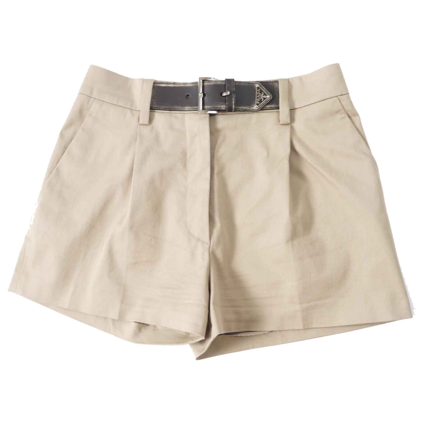 PRADA Shorts P285GK Main: 97% cotton  Main: 3% elastane  Leather part: calf leather  Part: 100% cotton  Lining: 100% cupra beige Women 36 Used Authentic