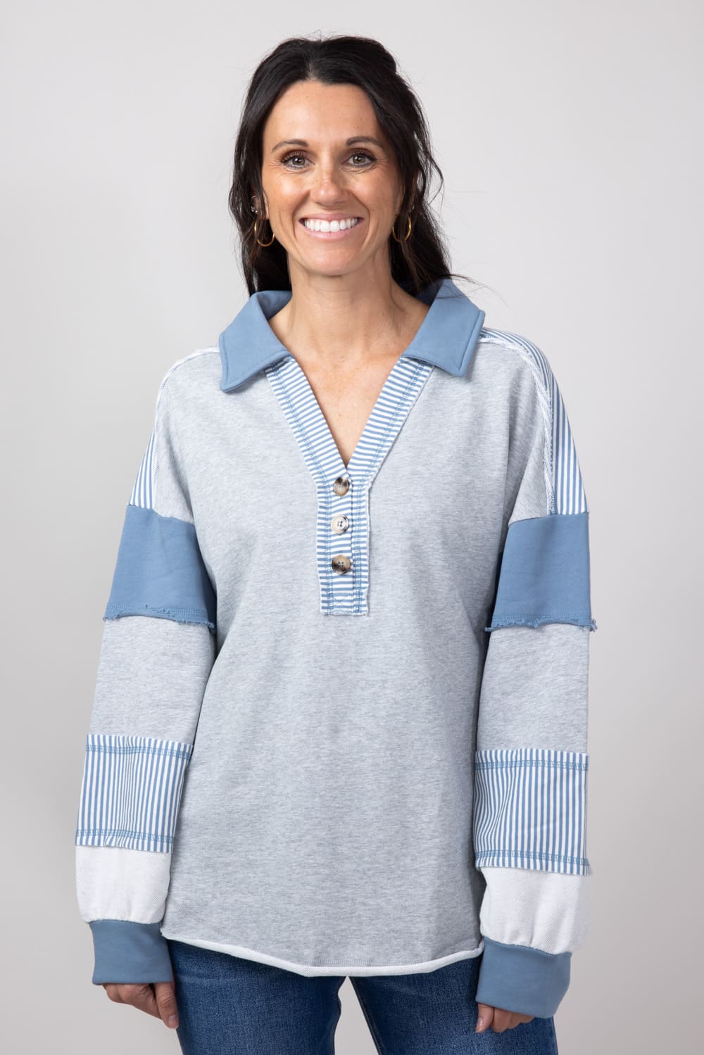 VERY J Color Block Oversized Knit Top for Women in Heather Grey   NT11851 HGREY