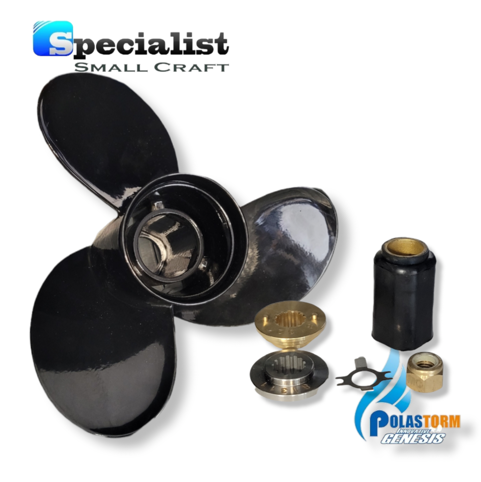 12 1/4" x 9" PolaStorm Titanium Aluminium Blade Unit with PolaFlex Propeller Hub Bush Kit: Mercury/Mariner 25hp 70hp